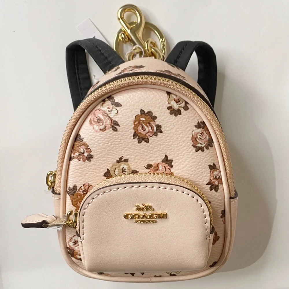 Coach Pink Floral Mini Backpack Keychain - Picture 3 of 4